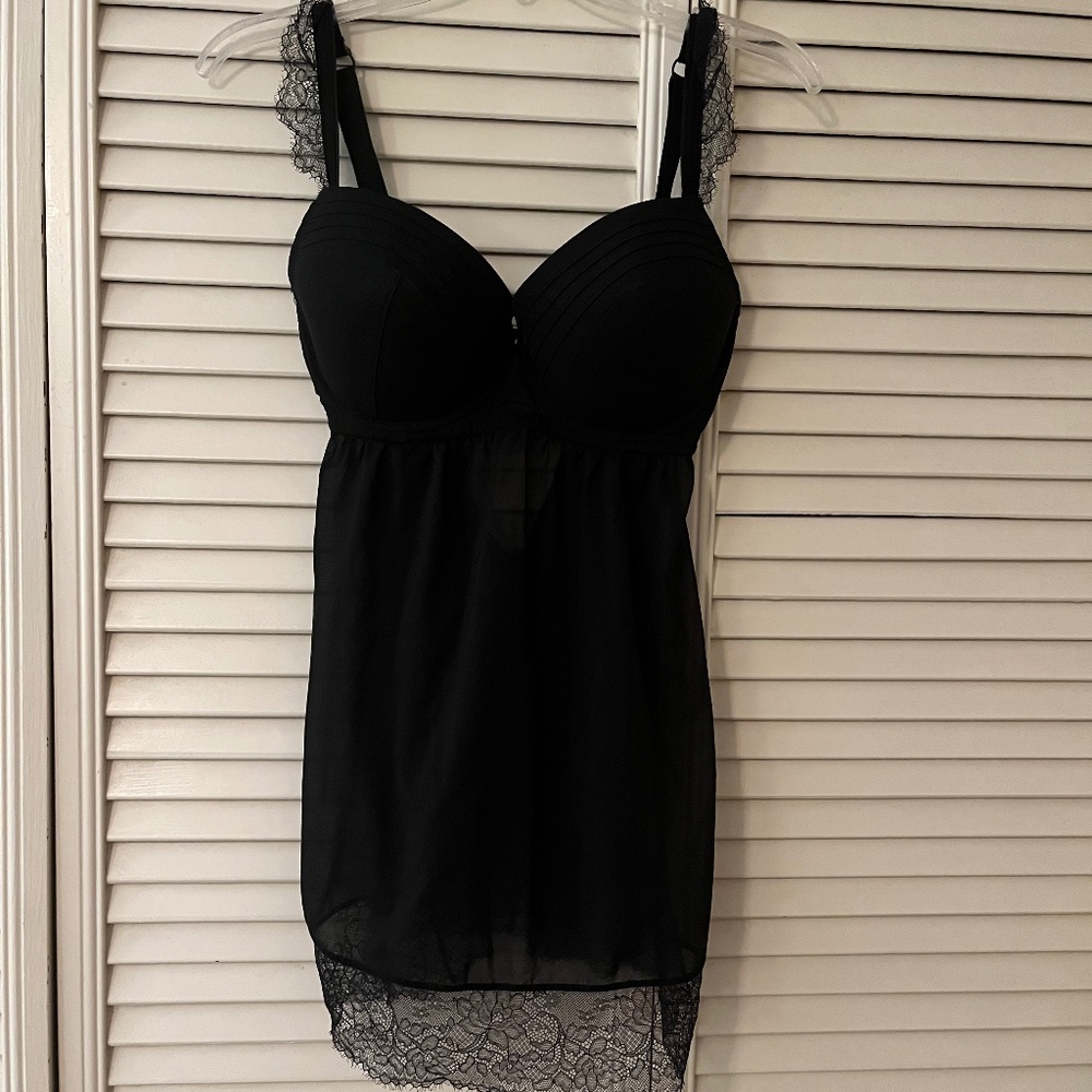 Parfait - Black Lace Chemise with Underwire Support - 30FF